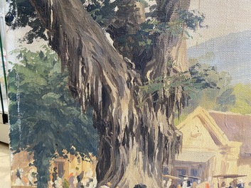 Willem Jan Pieter van der Does (1889-1966), huile sur toile: 'Une vue &agrave; Bali'